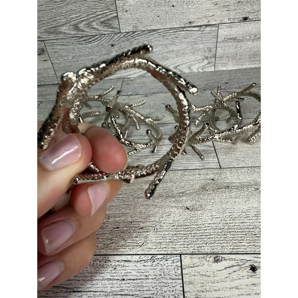 Napkin Rings Antler Branch Coral Silver Set of 5‎ Aluminum Metal Wrapped Holders